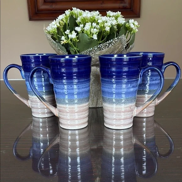 Blue and Beige Ceramic Mug Set - Picture 1 of 1